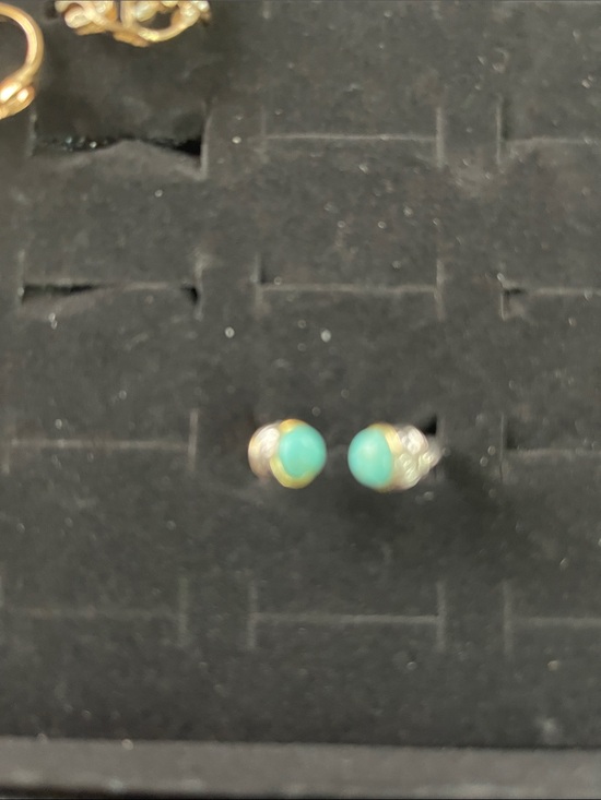 Jewelry - Turquoise Cabochon Stud Earrings - Gold & Silver Accent